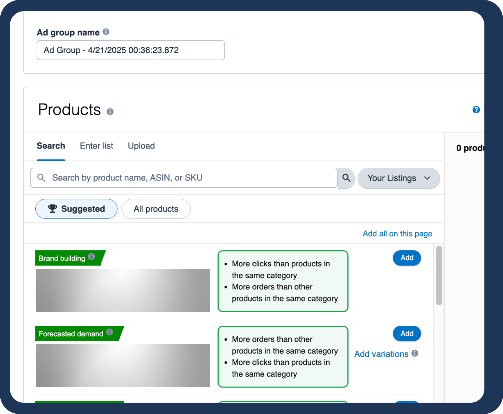 Selecting eligible products for Amazon Sponsored Products ads