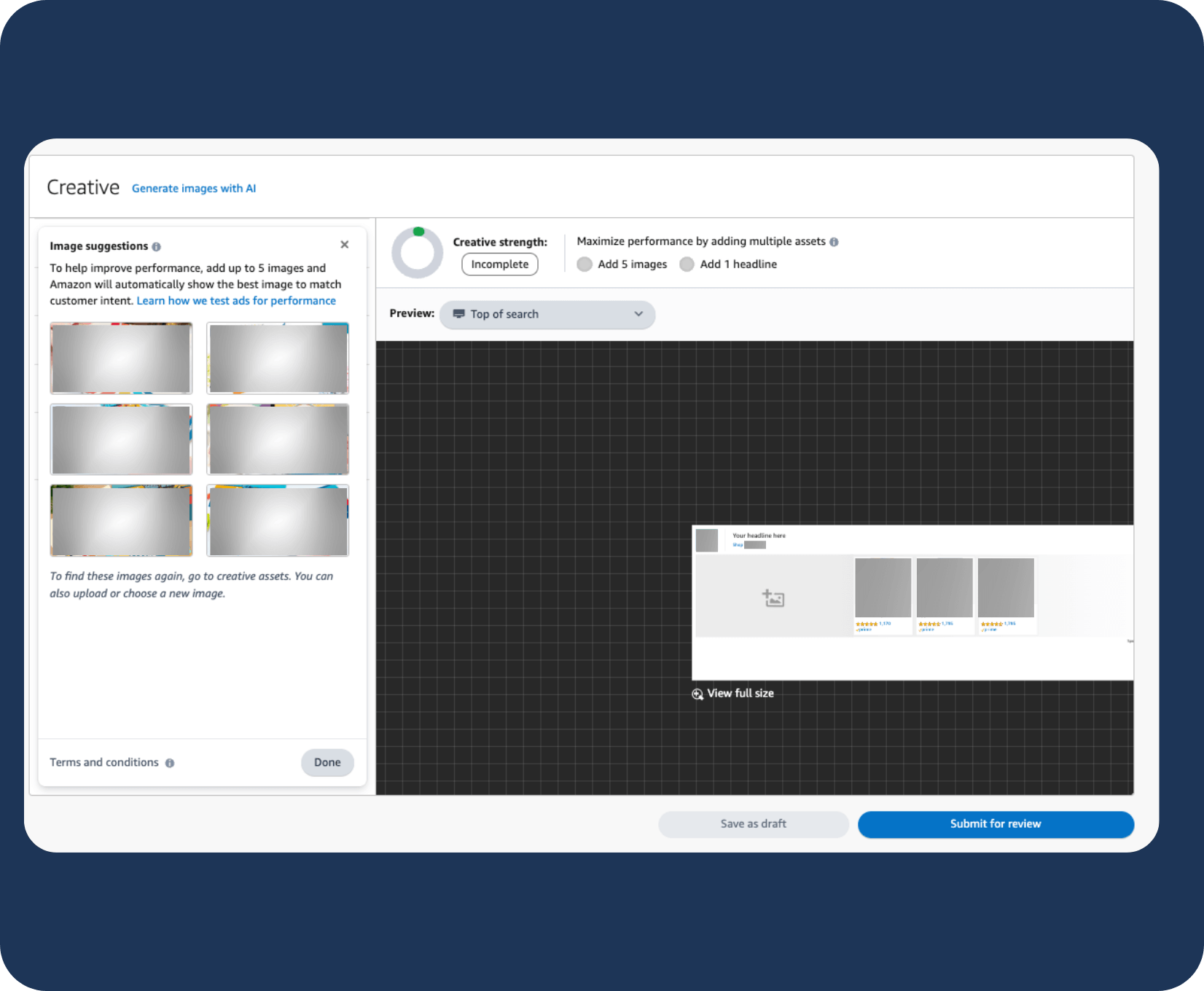 Customize Amazon Sponsored Brands ad with images, headlines, and branded visuals to boost performance and engagement.